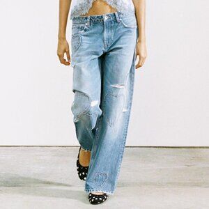 ZARA MID-RISE TRF BOYFRIEND JEANS WITH HEARTS